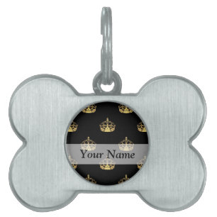 Black and gold crown pattern pet ID tag