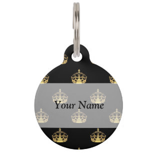 Black and gold crown pattern pet tag