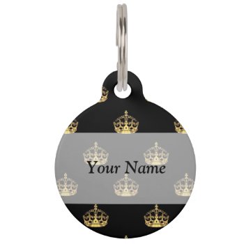 Black And Gold Crown Pattern Pet Tag by Patternzstore at Zazzle
