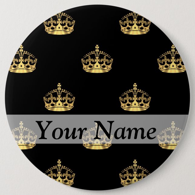 Black and gold crown pattern pinback button (Front)