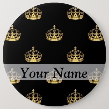 Black And Gold Crown Pattern Pinback Button by Patternzstore at Zazzle