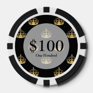 Black and gold crown pattern poker chips