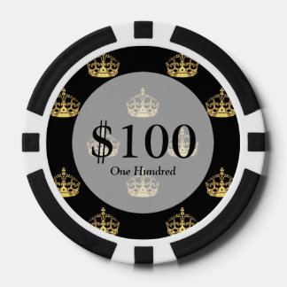 Black and gold crown pattern poker chips