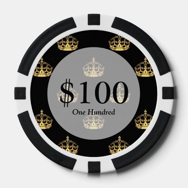 Black and gold crown pattern poker chips (Front)