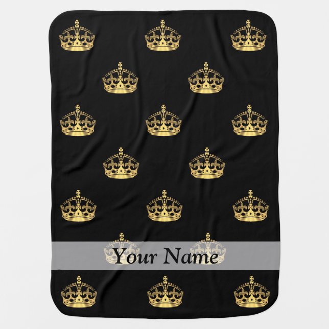 Black and gold crown pattern receiving blanket (Front)