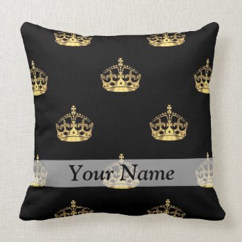 Black And Gold Crown Pattern Throw Pillow by Patternzstore at Zazzle