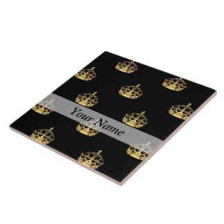 Black and gold crown pattern tile