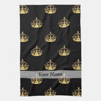 Black And Gold Crown Pattern Towel by Patternzstore at Zazzle