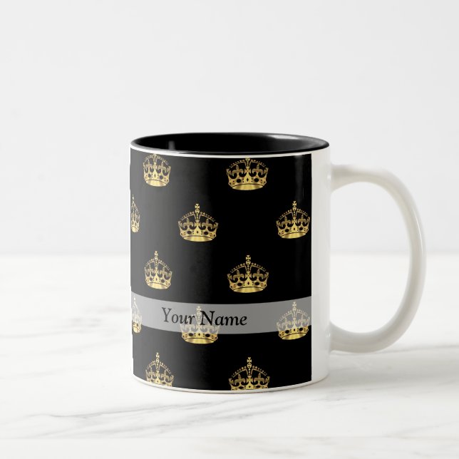 Black and gold crown pattern Two-Tone coffee mug (Right)