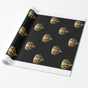 Black And Gold Crown Pattern Wrapping Paper by Patternzstore at Zazzle