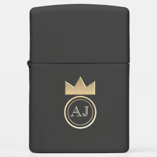 Black and Gold Crown Royal Monogram Initials Zippo Lighter
