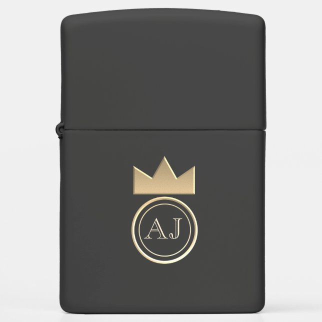 Black and Gold Crown Royal Monogram Initials Zippo Lighter (Front)