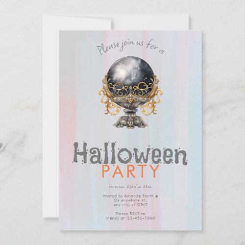 Black and Gold Crystal Ball Halloween Party Invitation