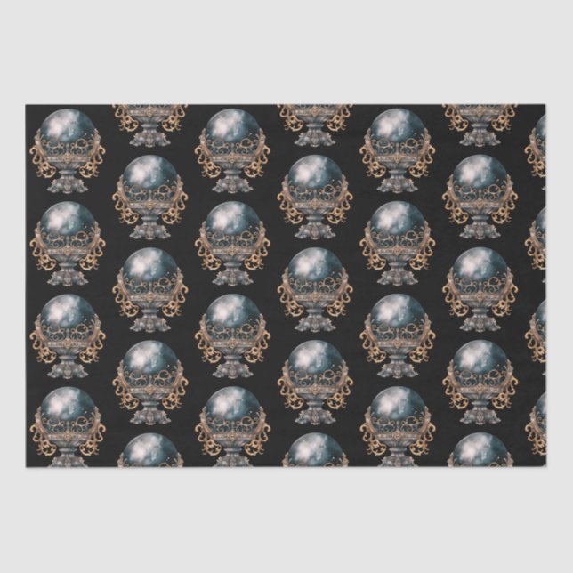 Black and Gold Crystal Ball Pattern Halloween Tissue Paper (Front)