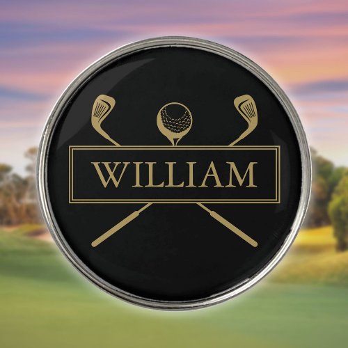 Black and Gold Custom Ball And Clubs Golf Ball Marker