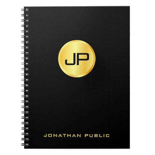 Black And Gold Custom Elegant Monogram Template Notebook