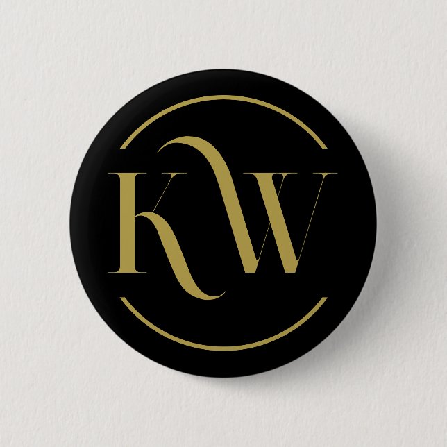 Black and Gold Custom Initials Button (Front)
