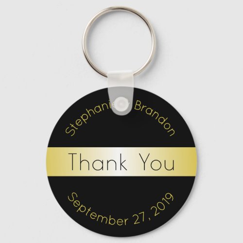 Black and Gold Custom Key Ring Wedding Favor