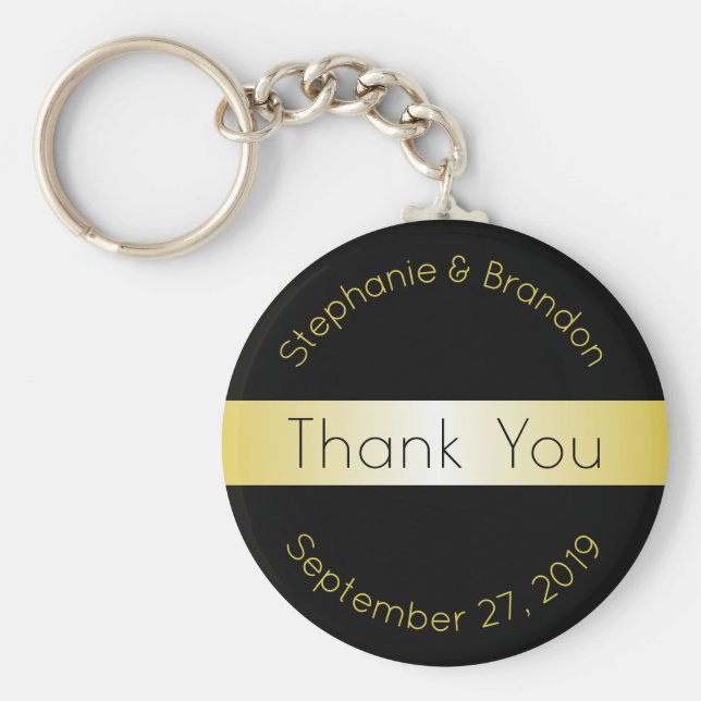 Black and Gold Custom Key Ring Wedding Favor (Front)
