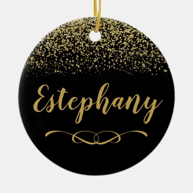 Black and gold custom name Ceramic Ornament (Front)