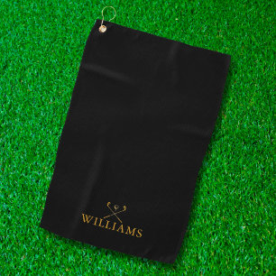 Black And Gold Custom Name Golf Clubs Towel