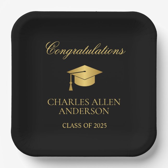 Black and Gold Custom  Paper Plates (Front)