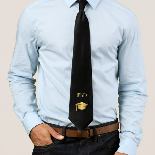 Black and Gold Custom PhD Graduation Neck Tie