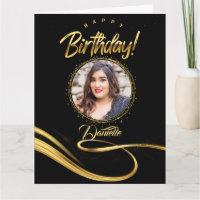 Black and gold custom photo elegant birthday card 