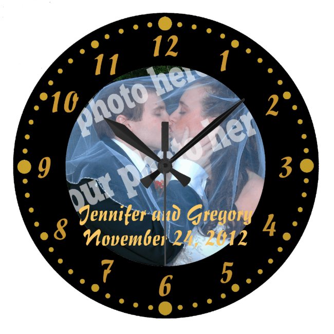 Black and Gold Custom Photo Wedding Clock Minutes