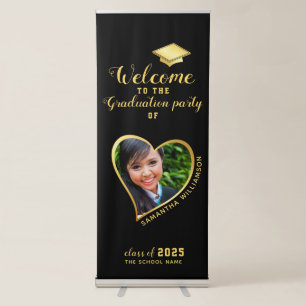 Black and Gold Custom Photo Welcome Graduation Retractable Banner