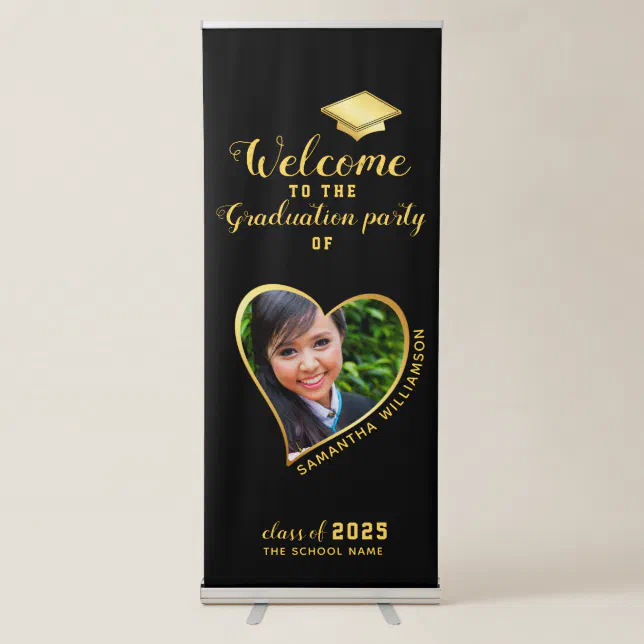 Black and Gold Custom Photo Welcome Graduation Retractable Banner | Zazzle