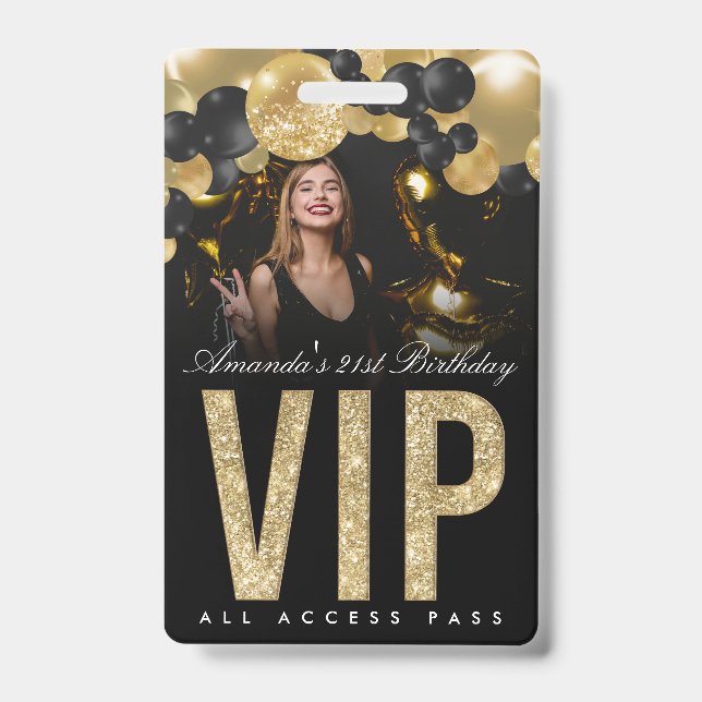 Black and Gold Customizable VIP All Access Badge (Front)