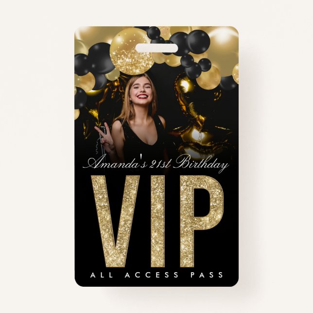 Black and Gold Customizable VIP All Access Badge (Front)