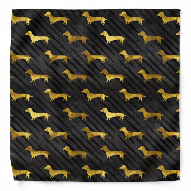 Black and Gold Dachshund Pattern Bandana (Front)