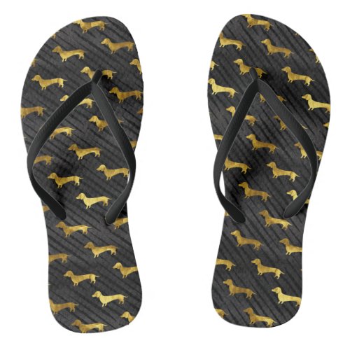 Black and Gold Dachshund Pattern Flip Flops
