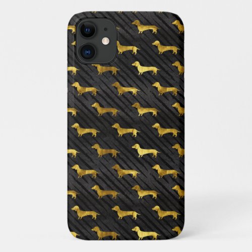 Black and Gold Dachshund Pattern iPhone Case