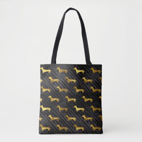 Black and Gold Dachshund Pattern Tote Bag