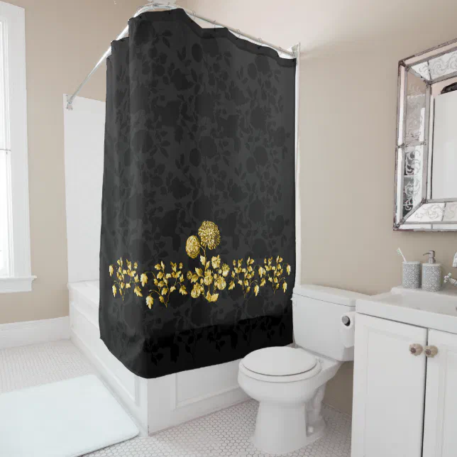 Black And Gold Dahlia Bloom Floral Toile Shower Curtain Zazzle