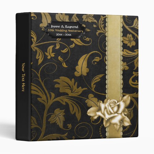 Black and Gold Damask 50th Wedding Anniversary 3 Ring Binder