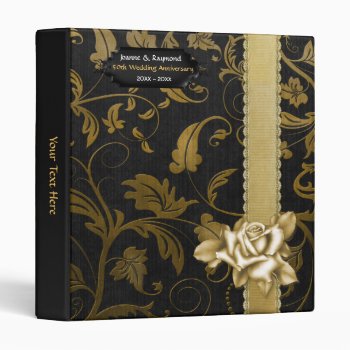 Black And Gold Damask 50th Wedding Anniversary Binder by SpiceTree_Weddings at Zazzle