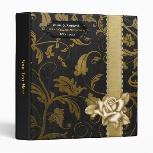 Black and Gold Damask 50th Wedding Anniversary Binder