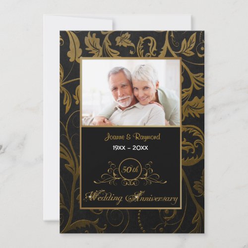 Black and Gold Damask 50th Wedding Anniversary Invitation