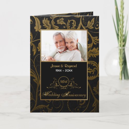 Black and Gold Damask 50th Wedding Anniversary Invitation