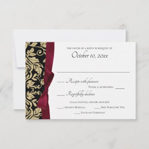 Black and Gold Damask and Burgundy Bow Response