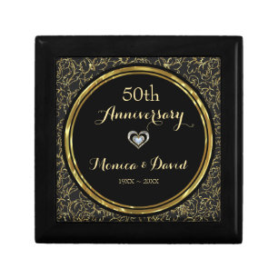 Black And Gold Damask And Heart Gift Box