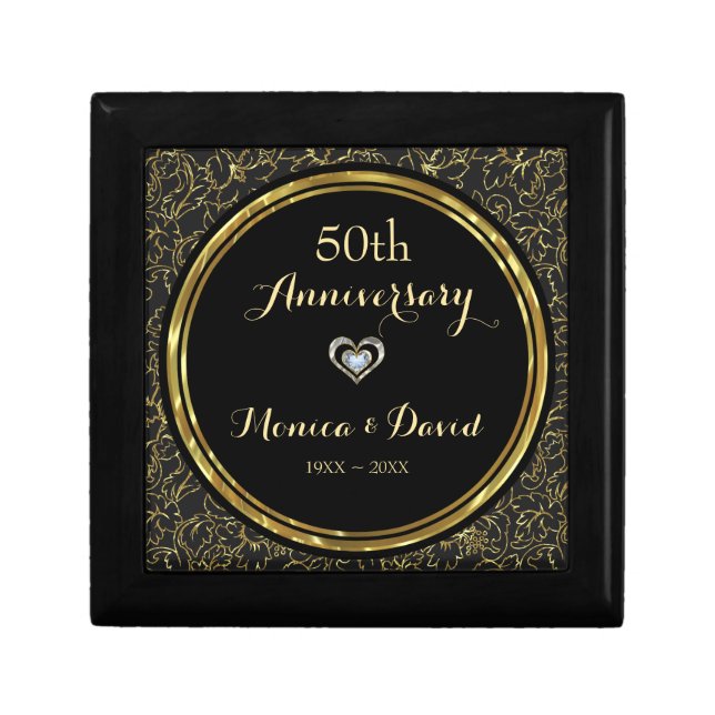 Black And Gold Damask And Heart Gift Box (Front)