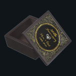 Black And Gold Damask And Heart Keepsake Box<br><div class="desc">Simple elegant black and gold damask with heart- gold wedding anniversary</div>