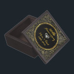 Black And Gold Damask And Heart Keepsake Box<br><div class="desc">Simple elegant black and gold damask with heart- gold wedding anniversary</div>