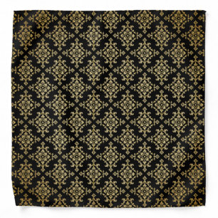 Black and Gold Damask Bandana