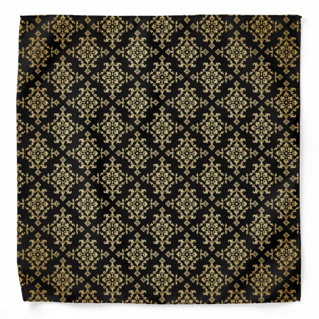 Black and Gold Damask Bandana (Front)